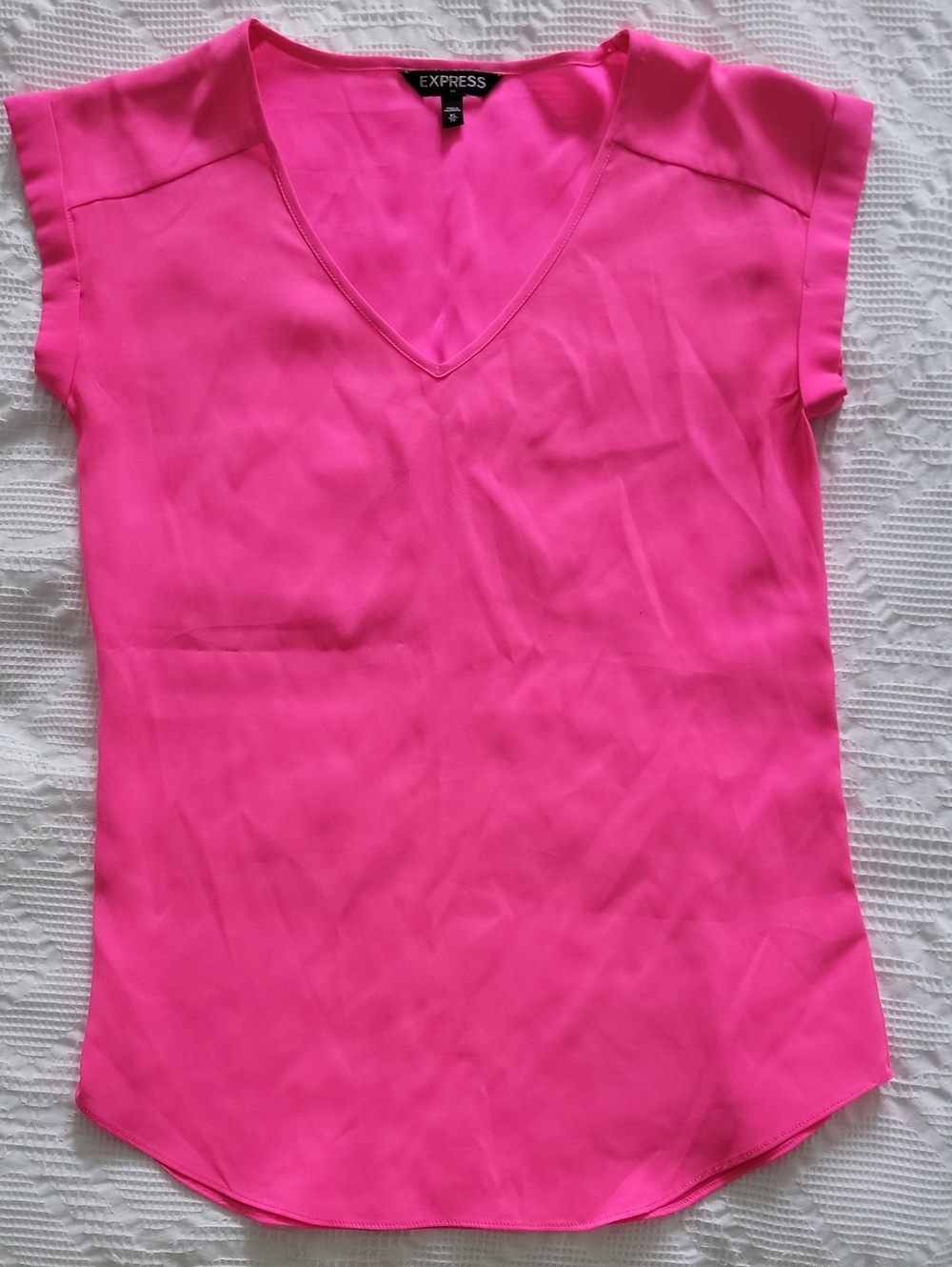 Express Hot Pink V-Neck Cap Sleeve Blouse